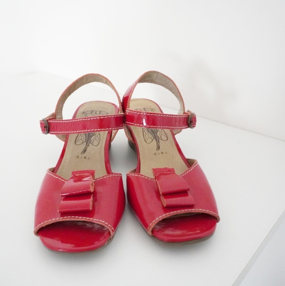 FLY LONDON Patent Leather Peep Toe Wedge Sandal - Picture 2 of 7